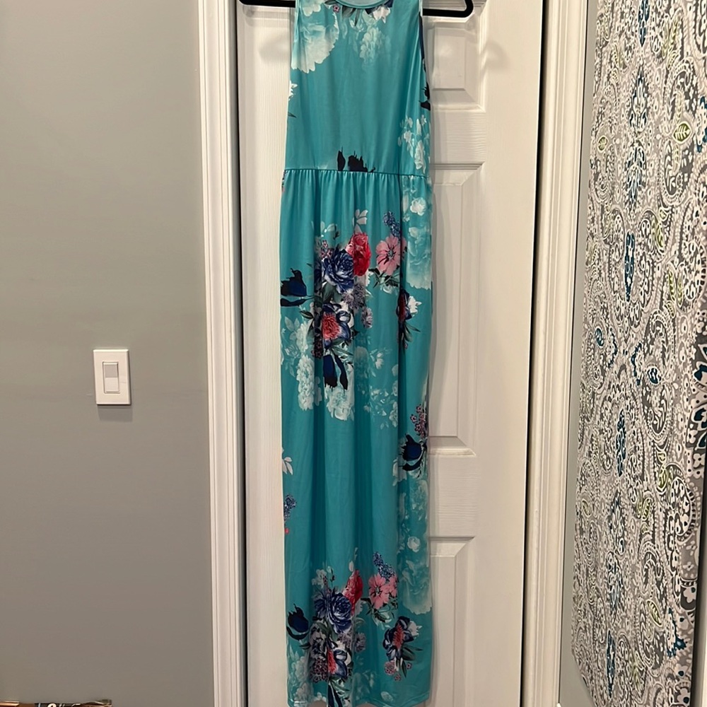 NWOT Teal floral A-line maxi with pockets